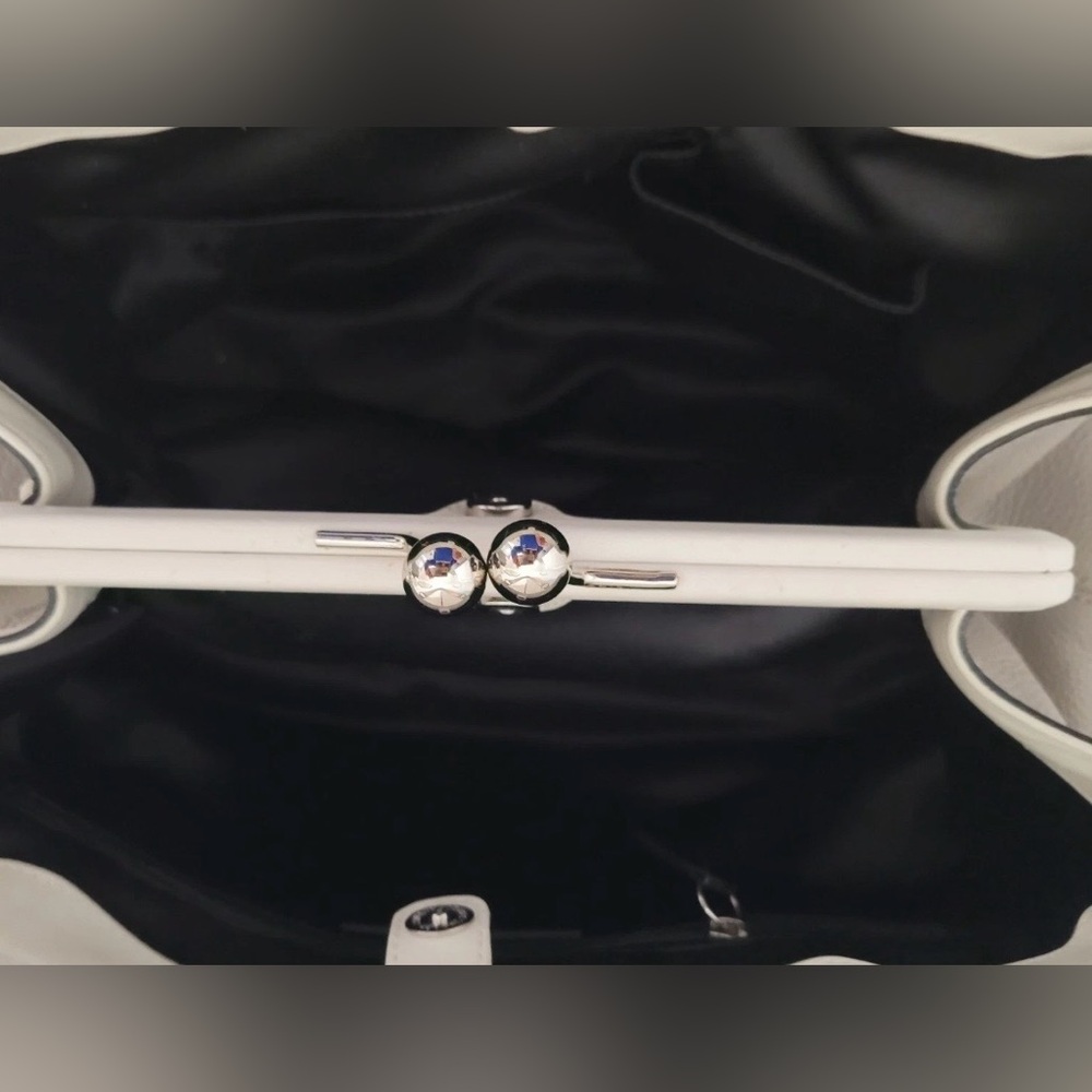 Coach Laura Spectator Satchel Tote Bag Gray White Leather 3 Compartments - Picture 15 of 16